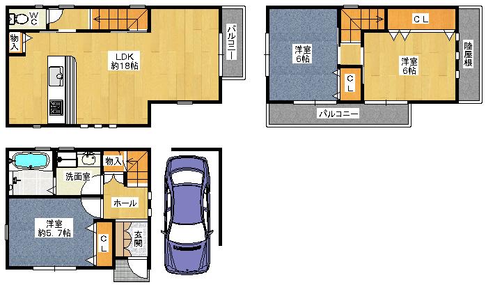 Floor plan. 23.8 million yen, 3LDK, Land area 63.98 sq m , Building area 83.63 sq m