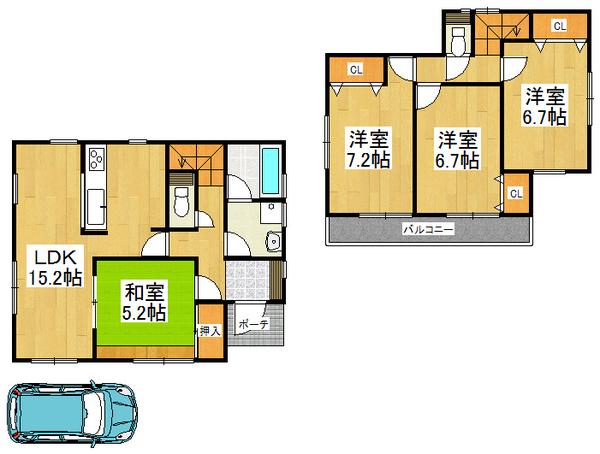 Floor plan. 22,800,000 yen, 4LDK, Land area 100.41 sq m , Building area 96.38 sq m