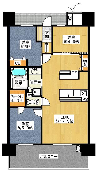 Floor plan. 3LDK, Price 24,800,000 yen, Occupied area 68.09 sq m , Balcony area 13.4 sq m