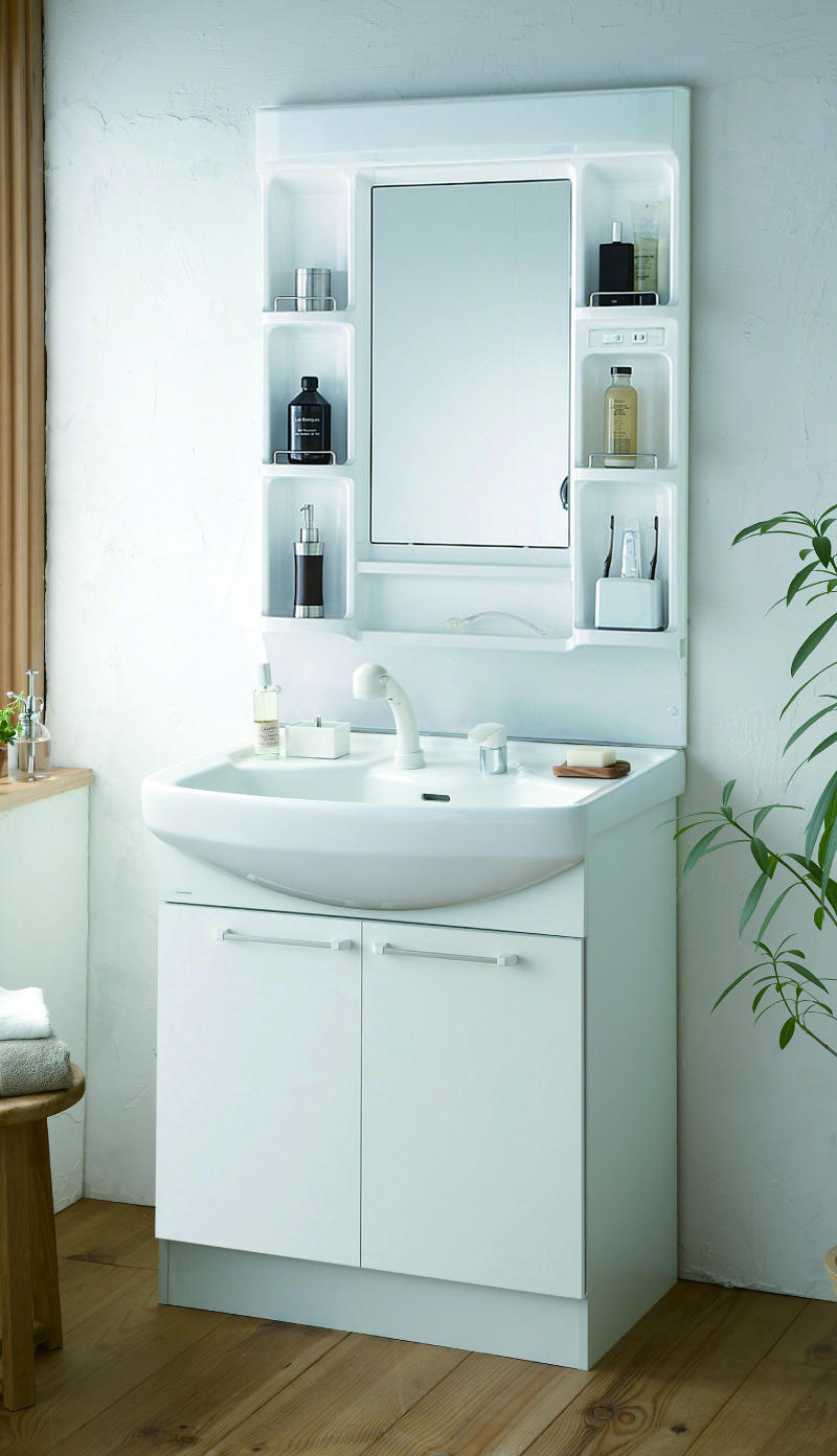 Wash basin, toilet. Vanity with storage amount of the mirror with anti-fog heaters
