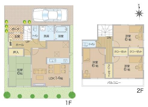 Floor plan. (2-3 No. land), Price 27,800,000 yen, 4LDK, Land area 91.69 sq m , Building area 94.4 sq m
