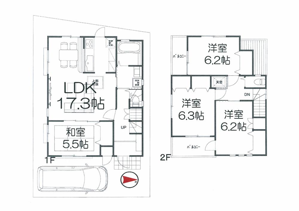 Floor plan. 30,750,000 yen, 4LDK, Land area 98.89 sq m , Building area 99.5 sq m car park two ・ 4LDK