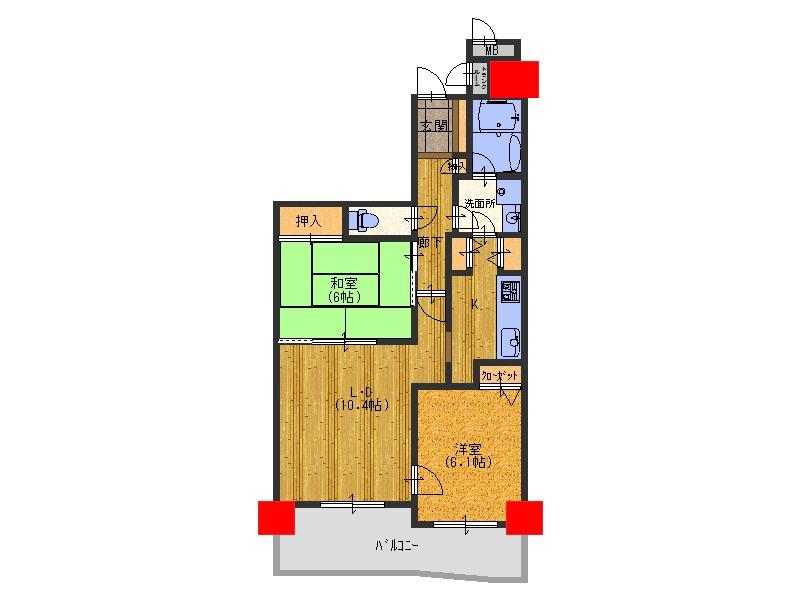 Floor plan. 2LDK, Price 14.3 million yen, Occupied area 61.18 sq m , Balcony area 9.48 sq m