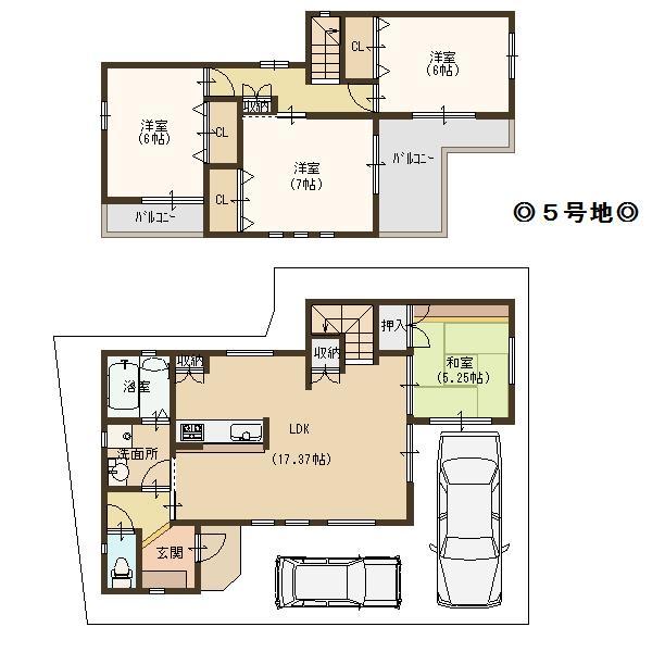 Floor plan. (No. 5 locations), Price 28,998,000 yen, 4LDK, Land area 100.38 sq m , Building area 95.18 sq m