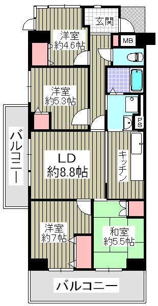Floor plan. 4LDK, Price 15.5 million yen, Occupied area 79.72 sq m , Balcony area 15.45 sq m