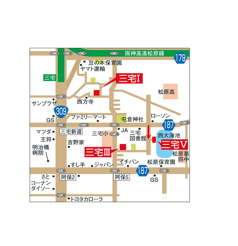 Local guide map. primary school ・ kindergarten ・ pharmacy ・ city hall ・ All within walking distance of NEW Town, Sale starts! !