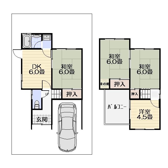 Floor plan. 9.5 million yen, 4DK, Land area 61.12 sq m , Building area 68.85 sq m   ☆ 4DK + high roof vehicles also available parking with parking ☆ 