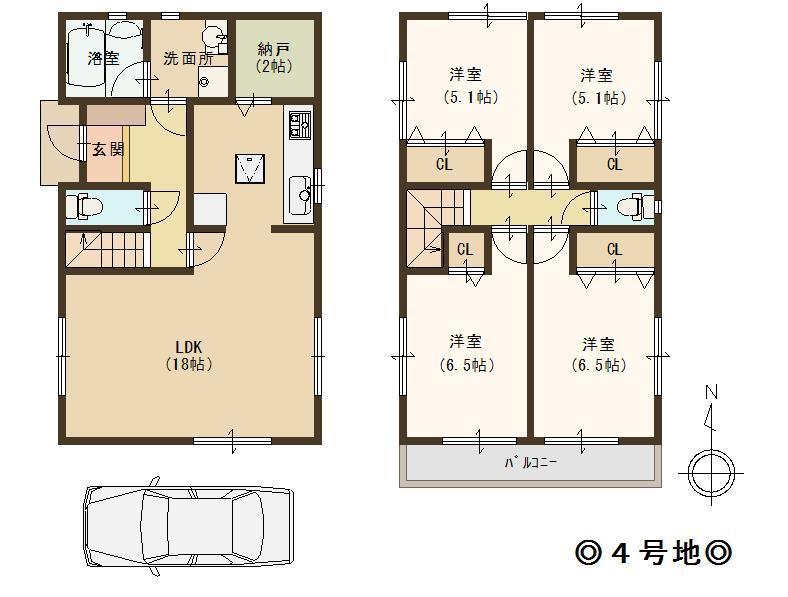 Floor plan. (4 Building), Price 22 million yen, 4LDK, Land area 94.43 sq m , Building area 96.39 sq m