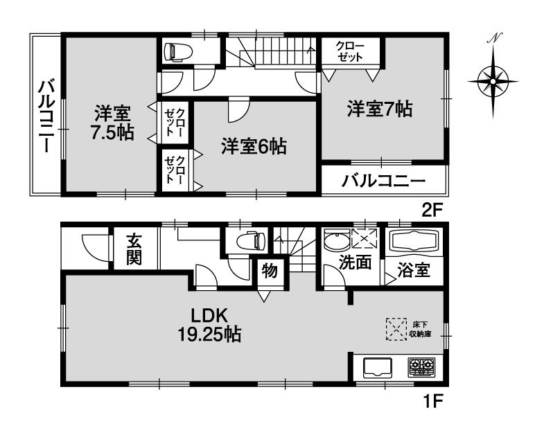 Floor plan. (1 Building), Price 32,800,000 yen, 3LDK, Land area 102.78 sq m , Building area 94.19 sq m