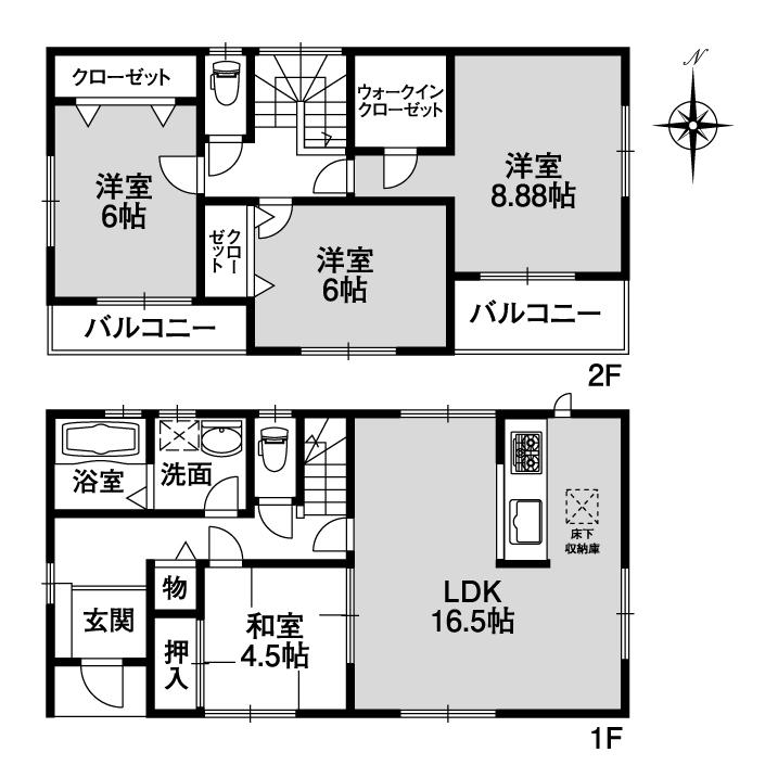 Floor plan. (3 Building), Price 32,800,000 yen, 4LDK, Land area 136.62 sq m , Building area 104.95 sq m