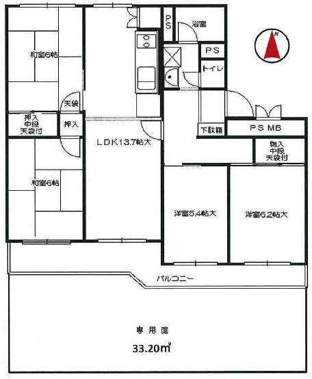 Floor plan. 4LDK, Price 16 million yen, Occupied area 80.33 sq m , Balcony area 11.4 sq m