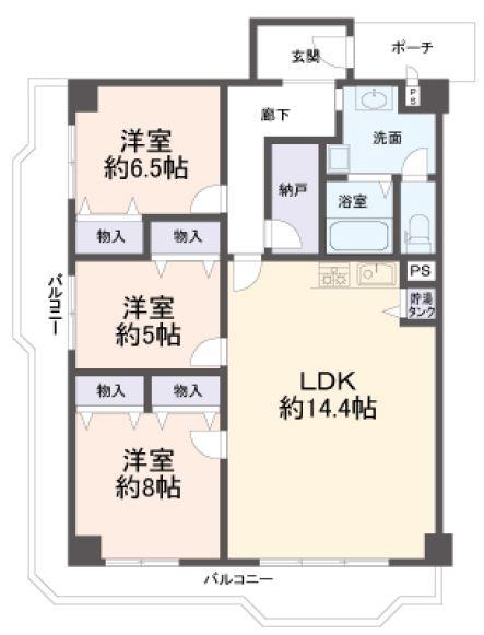 Floor plan. 3LDK + S (storeroom), Price 19,800,000 yen, Occupied area 87.57 sq m , Balcony area 18.52 sq m