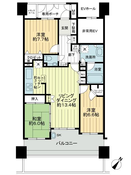 Floor plan. 3LDK, Price 26,800,000 yen, Occupied area 91.19 sq m , Balcony area 18.11 sq m