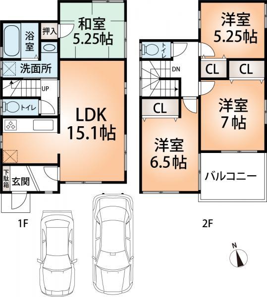 Floor plan. 34,300,000 yen, 4LDK, Land area 109.03 sq m , Building area 90.92 sq m