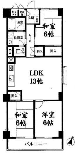 Floor plan. 3LDK, Price 15.8 million yen, Occupied area 68.75 sq m , Balcony area 6.6 sq m