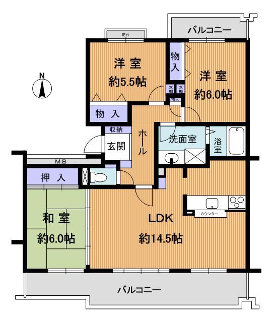 Floor plan. 3LDK, Price 18,800,000 yen, Footprint 84.9 sq m , Balcony area 18.03 sq m