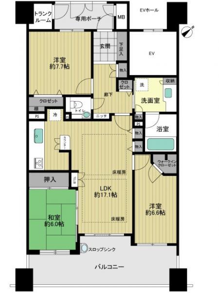 Floor plan. 3LDK, Price 25,800,000 yen, Occupied area 91.19 sq m