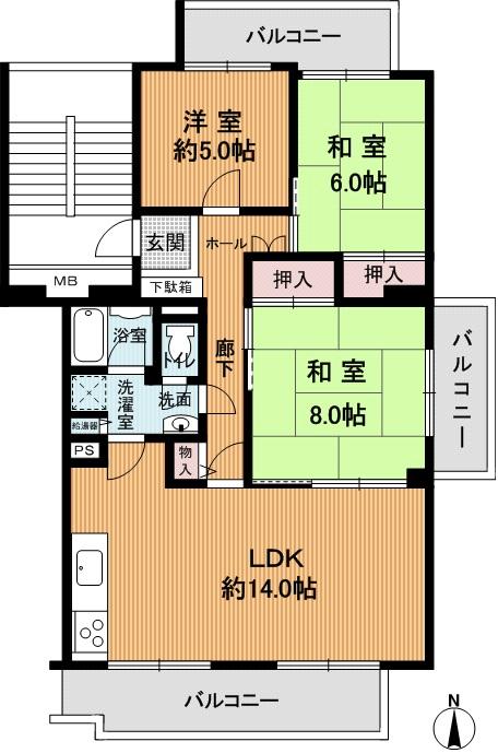 Floor plan. 3LDK, Price 14.8 million yen, Occupied area 81.76 sq m , Balcony area 19.83 sq m