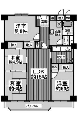 Floor plan. 4LDK, Price 18 million yen, Occupied area 92.22 sq m , Balcony area 9.39 sq m
