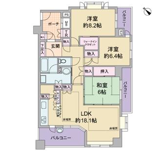 Floor plan. 3LDK, Price 27,800,000 yen, Occupied area 92.06 sq m , Balcony area 16.27 sq m