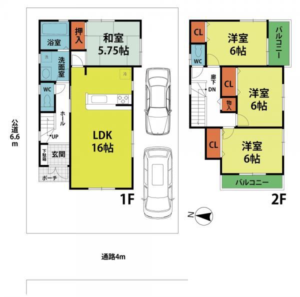Floor plan. 28.8 million yen, 4LDK, Land area 108.17 sq m , Building area 95.17 sq m