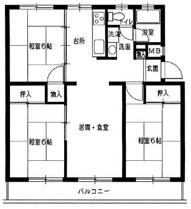 Floor plan. 3LDK, Price 6 million yen, Occupied area 65.64 sq m , Balcony area 10.71 sq m