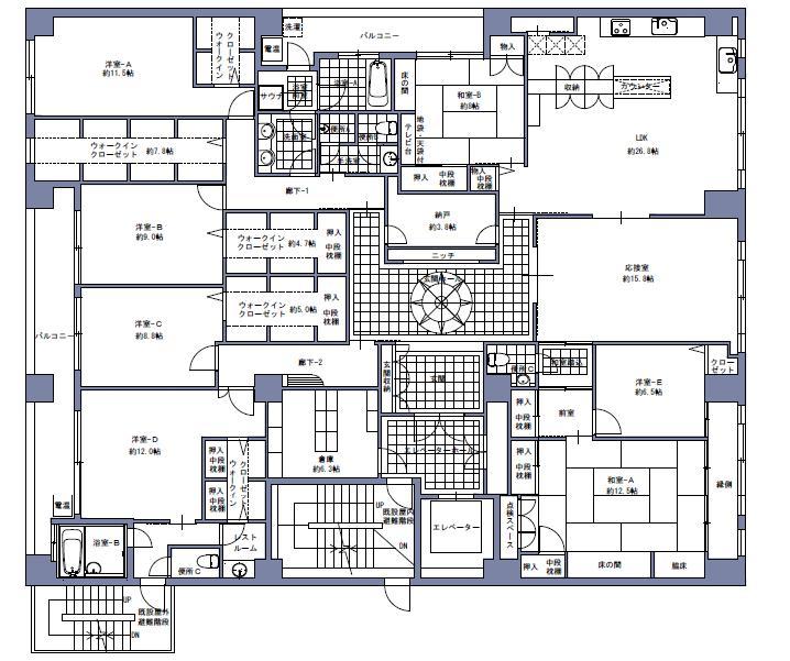 Floor plan. 8LDK, Price 88 million yen, Footprint 341.05 sq m , Balcony area 27.47 sq m 3F floor plan drawings 7LDK + 5 walk-in closet + storeroom + veranda
