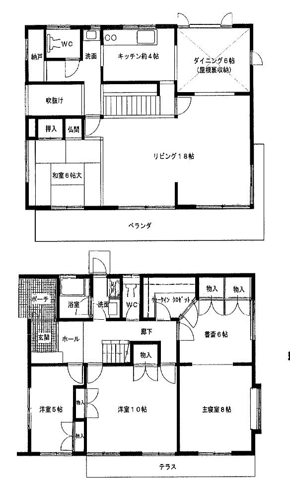 Floor plan. 48,800,000 yen, 4LDK + S (storeroom), Land area 233.48 sq m , It is a building area of ​​153.15 sq m excellent storage capacity