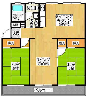 Floor plan. 2LDK, Price 5.8 million yen, Occupied area 65.64 sq m , Balcony area 10.71 sq m