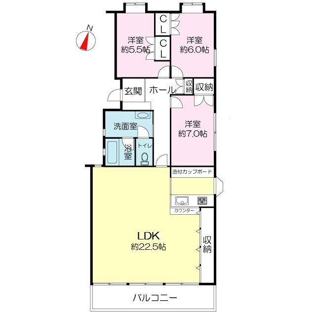 Floor plan. 3LDK, Price 22,800,000 yen, Footprint 91.7 sq m , Balcony area 11.02 sq m