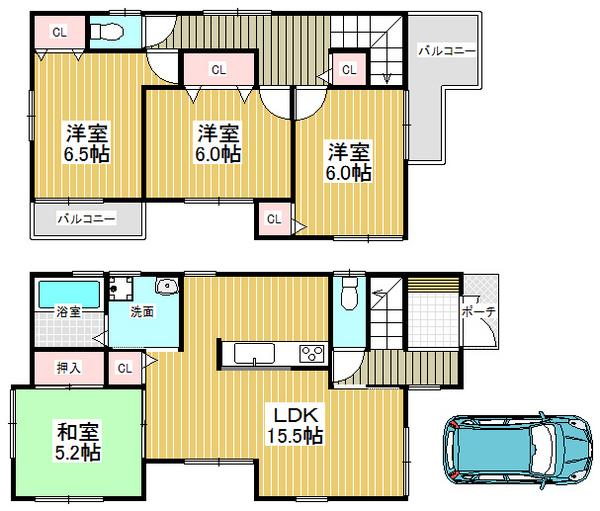Floor plan. 34,800,000 yen, 4LDK, Land area 100.01 sq m , Spacious living space in the building area 94.77 sq m total living room with storage space ☆
