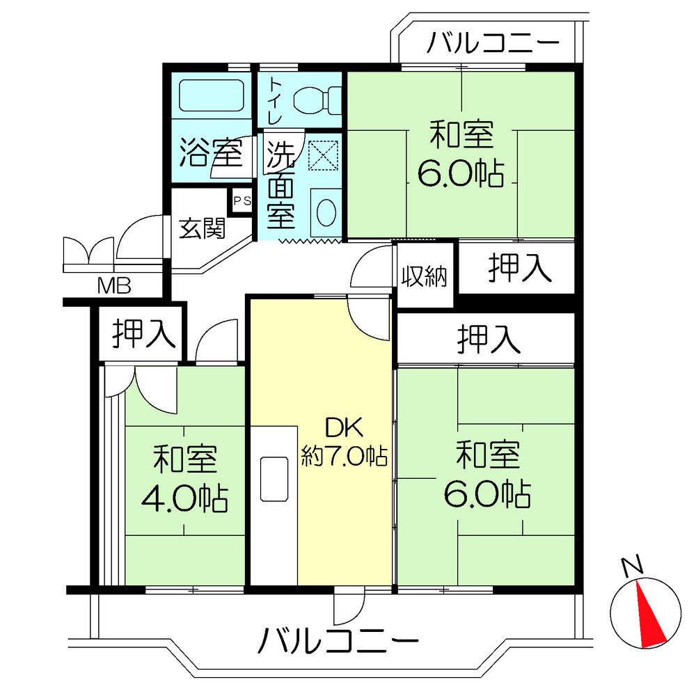 Floor plan. 3DK, Price 8.5 million yen, Occupied area 61.35 sq m , Balcony area 11.94 sq m per day good! Is vacant house! There is a key to the Company