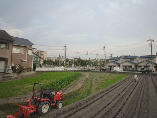 Bathroom. Around, It spreads idyllic rice field