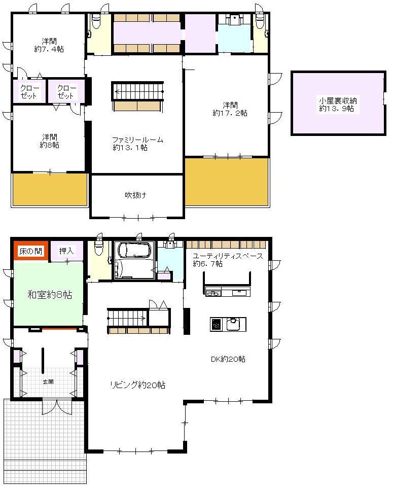 Floor plan. 100 million 73.9 million yen, 4LDK + S (storeroom), Land area 445.32 sq m , Building area 416.21 sq m