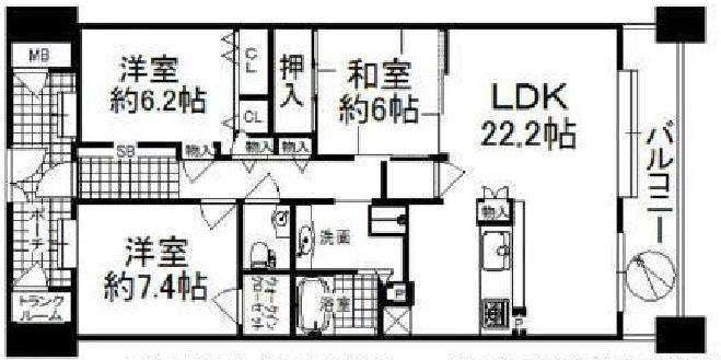 Floor plan. 3LDK, Price 27.5 million yen, Occupied area 98.87 sq m , Balcony area 15.87 sq m