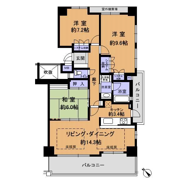 Floor plan. 3LDK, Price 31,800,000 yen, Footprint 86.5 sq m , Balcony area 18.48 sq m