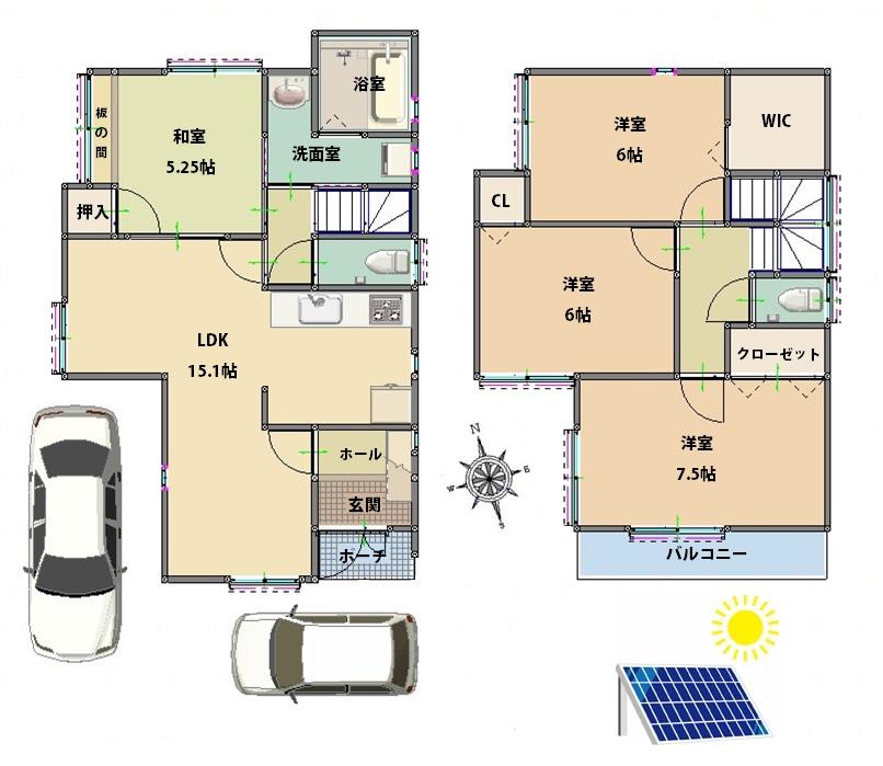 Floor plan. (No. 1 point), Price 34,800,000 yen, 4LDK, Land area 103.09 sq m , Building area 93.35 sq m