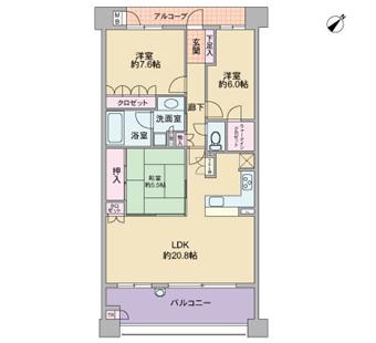 Floor plan. 3LDK, Price 30 million yen, Occupied area 88.08 sq m , Balcony area 15.95 sq m