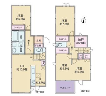 Floor plan. 39,800,000 yen, 3LDK + S (storeroom), Land area 89.59 sq m , Building area 94.4 sq m