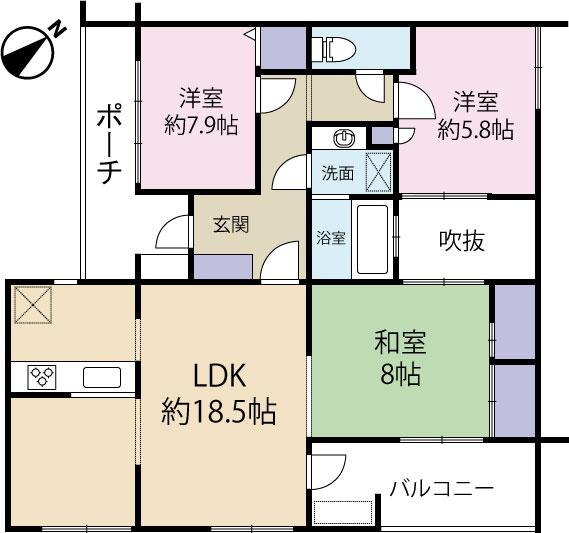 Floor plan. 3LDK, Price 23.8 million yen, Occupied area 88.41 sq m , Balcony area 2.8 sq m