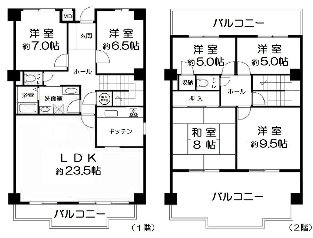 Floor plan. 6LDK, Price 27.5 million yen, Footprint 150.44 sq m , Balcony area 37 sq m