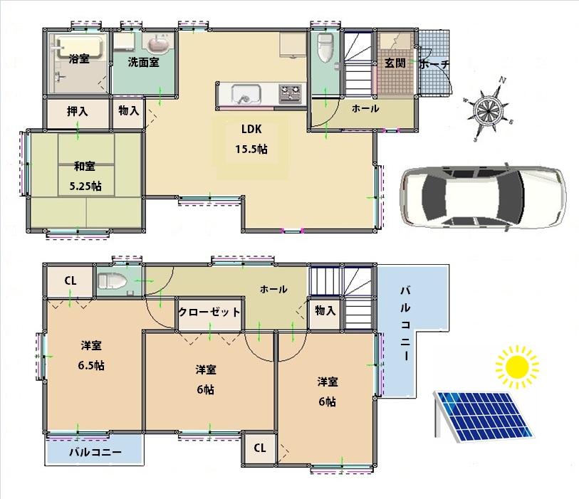 Floor plan. 32,800,000 yen, 4LDK, Land area 100.01 sq m , House building area 94.77 sq m solar power system