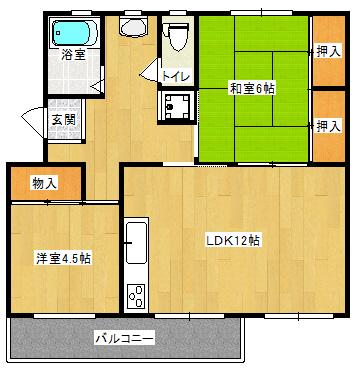 Floor plan. 2LDK, Price 6.8 million yen, Occupied area 54.02 sq m , Balcony area 6.33 sq m