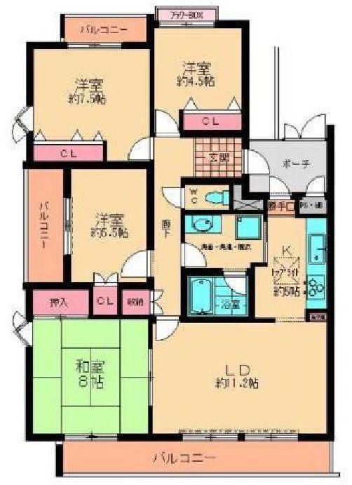 Floor plan. 4LDK, Price 21,800,000 yen, Occupied area 94.83 sq m , Balcony area 16.84 sq m