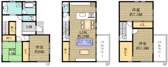 Floor plan. 38,800,000 yen, 4LDK + S (storeroom), Land area 106.56 sq m , Building area 115.83 sq m