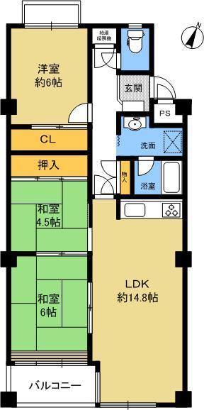 Floor plan. 3LDK, Price 18.5 million yen, Occupied area 73.26 sq m , Balcony area 4.5 sq m