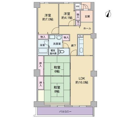 Floor plan. 4LDK, Price 18.5 million yen, Footprint 99.8 sq m , Balcony area 9 sq m