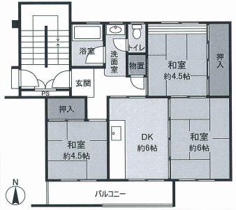 Floor plan. 3DK, Price 4.48 million yen, Footprint 49 sq m , Balcony area 5.94 sq m