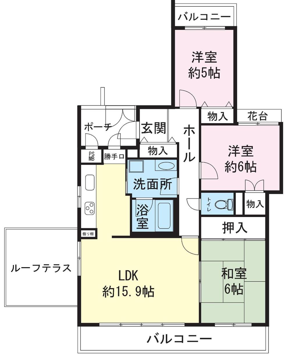 Floor plan. 3LDK, Price 18.3 million yen, Occupied area 80.55 sq m , Balcony area 9.72 sq m roof terrace about 8.1 sq m with