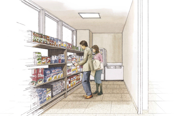 Shared facilities.  [Mini shop] Next to the concierge counter, Convenient mini-shops have been installed to add buying daily necessities. Foods, Because such as miscellaneous goods and household goods are sold, It is also useful can be used with ease when you have to buy forgotten things and suddenly what you need (image illustrations)